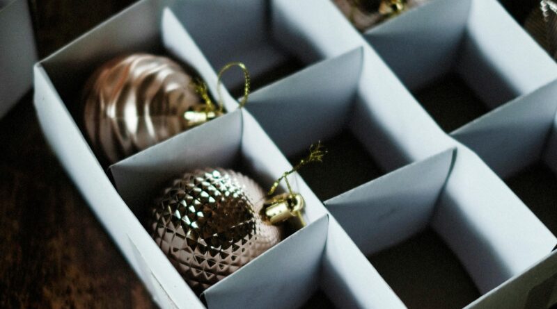 box with Christmas ornaments