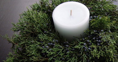 juniper arrangement with candle