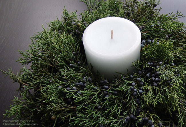 juniper arrangement with candle