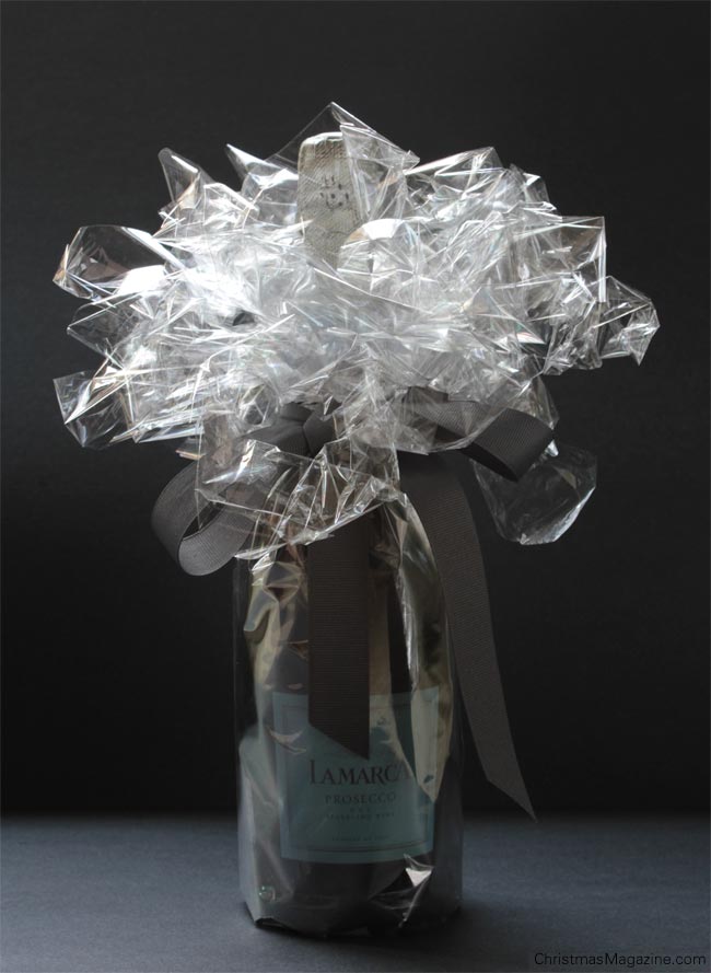 bottle wrapped in cellophane