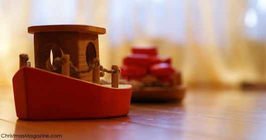 wooden tug boat with little gifts