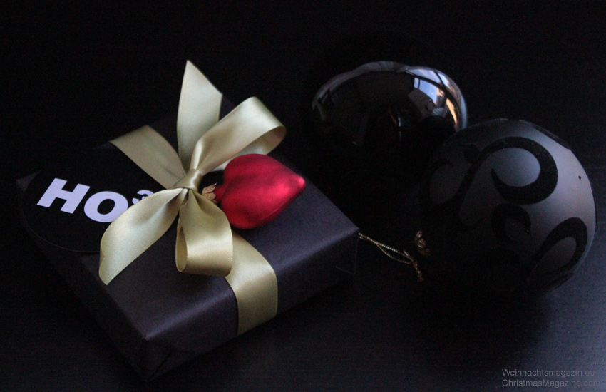 gift wrapped in black with HO3 gift tag