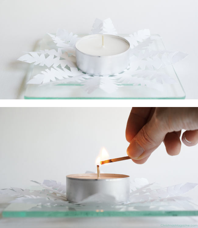 tea candle on paper cutout