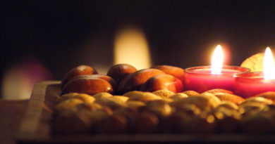 tray with candles and nuts