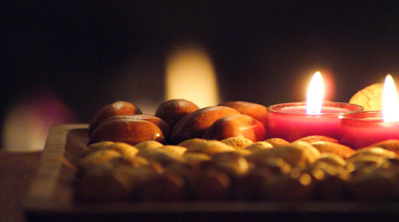 tray with candles and nuts