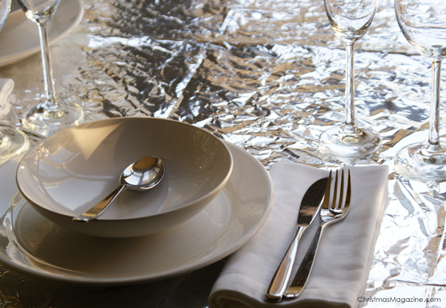 space blanket as table cloth, New Year's Eve