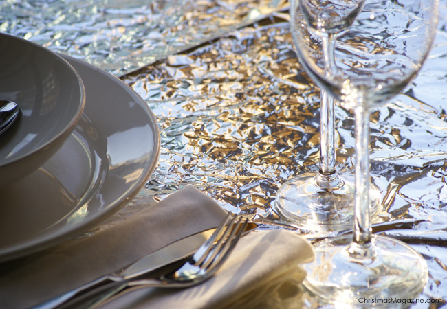 space blanket as table cloth, New Year's Eve