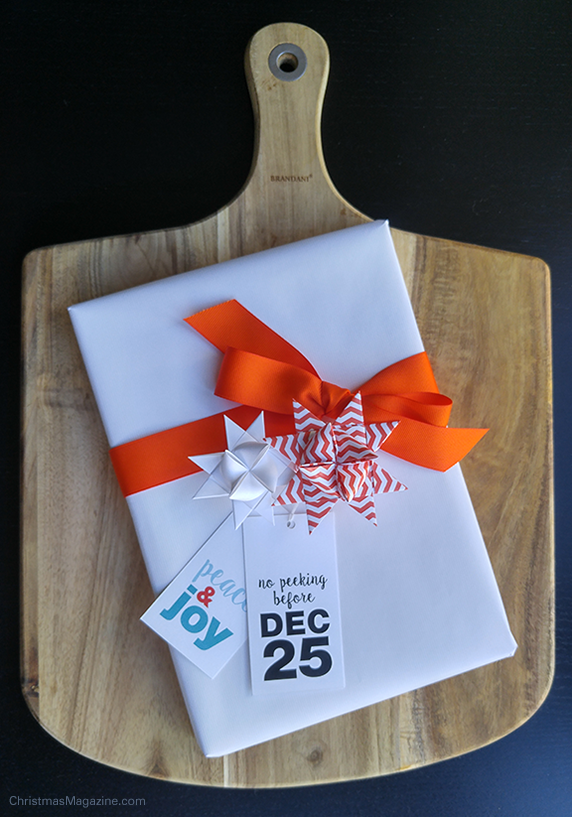 wrapped gift in white and orange