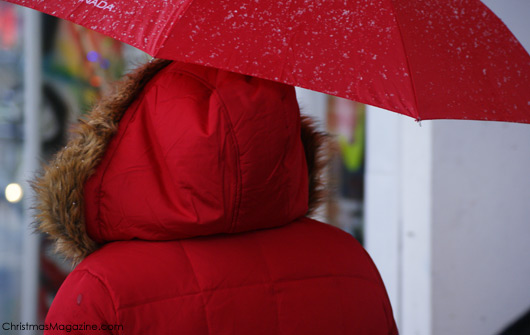 red umbrella and snow