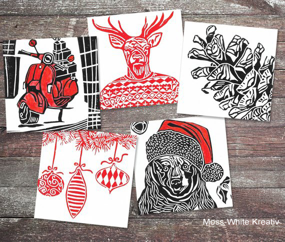 Intro to Linocut Printmaking - Holiday Mini Stamps & Cards