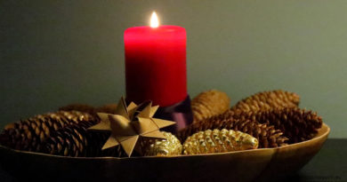 Christmas arrangement, pinecones, Christmas ornaments, Germany, hand blown