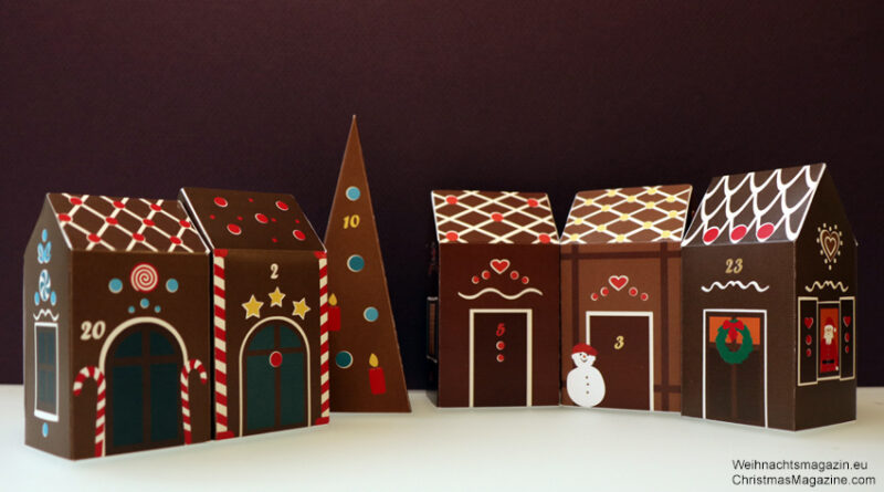 Advent Calendar, small town, boxes, PDF, do it yourself, gingerbread town