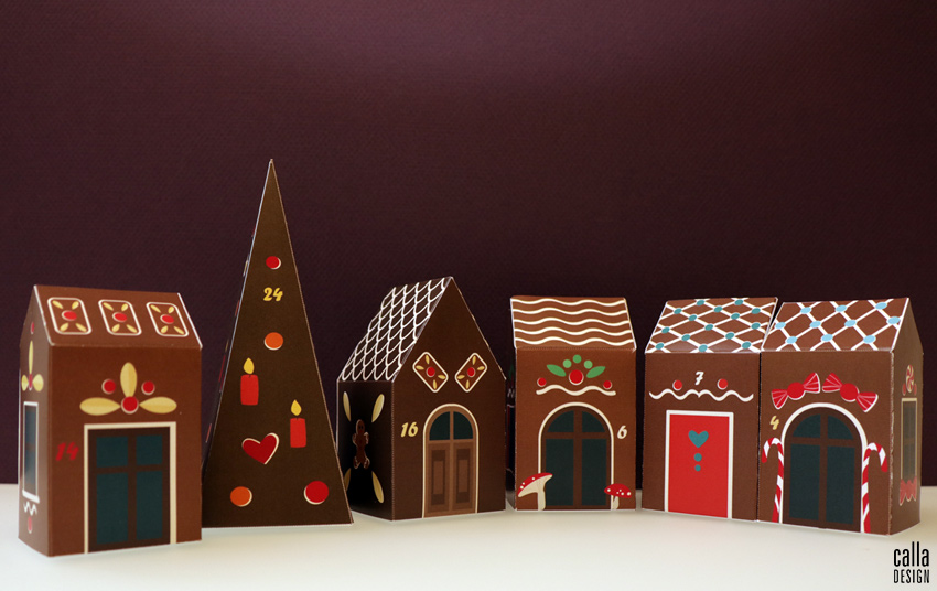 Advent Calendar, small town, boxes, PDF, do it yourself, gingerbread town