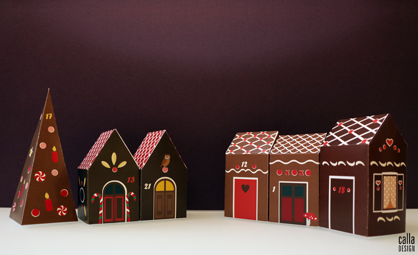 Advent Calendar, small town, boxes, PDF, do it yourself, gingerbread town