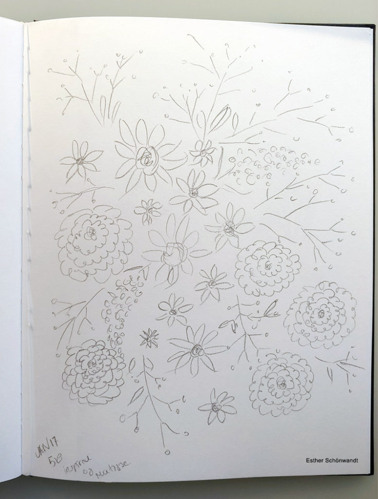 pencil drawing, Matisse inspired, flower garden