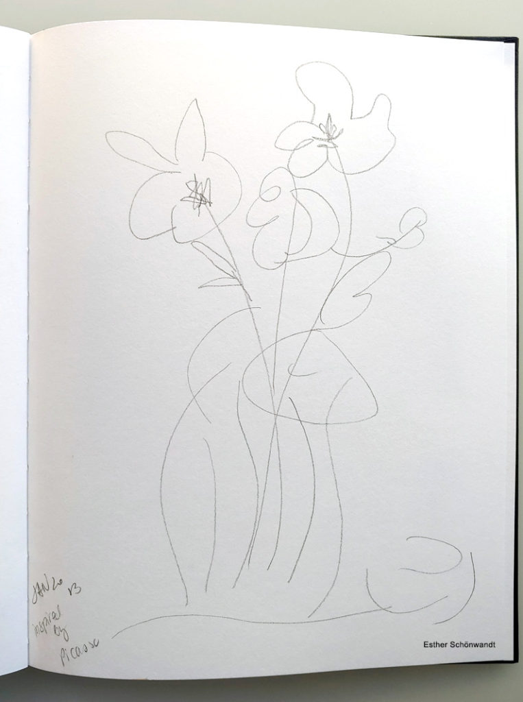 pencil drawing, Picasso inspired, flowers in vase