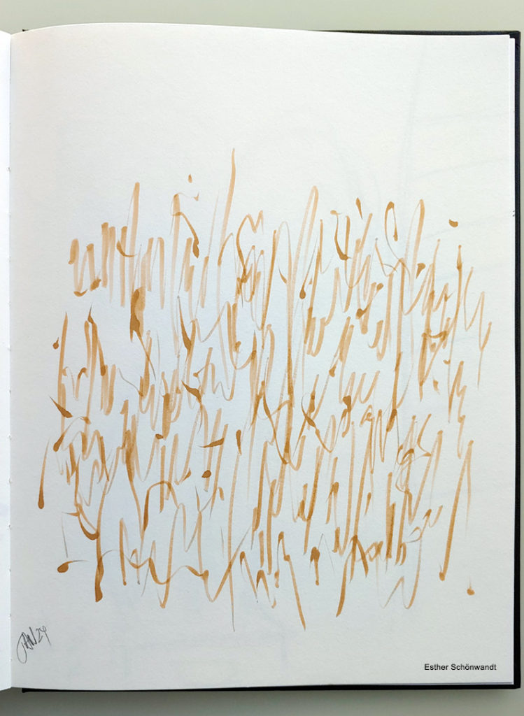 drawing, gold felt marker, abstract