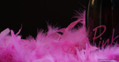 pink feather boa, burlesque, bottle wrapping, sparkling wine