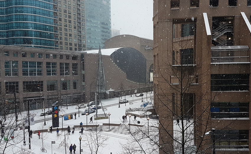 Vancouver, winter, snow, British Columbia, Canada, downtown, Vancouver Public Library