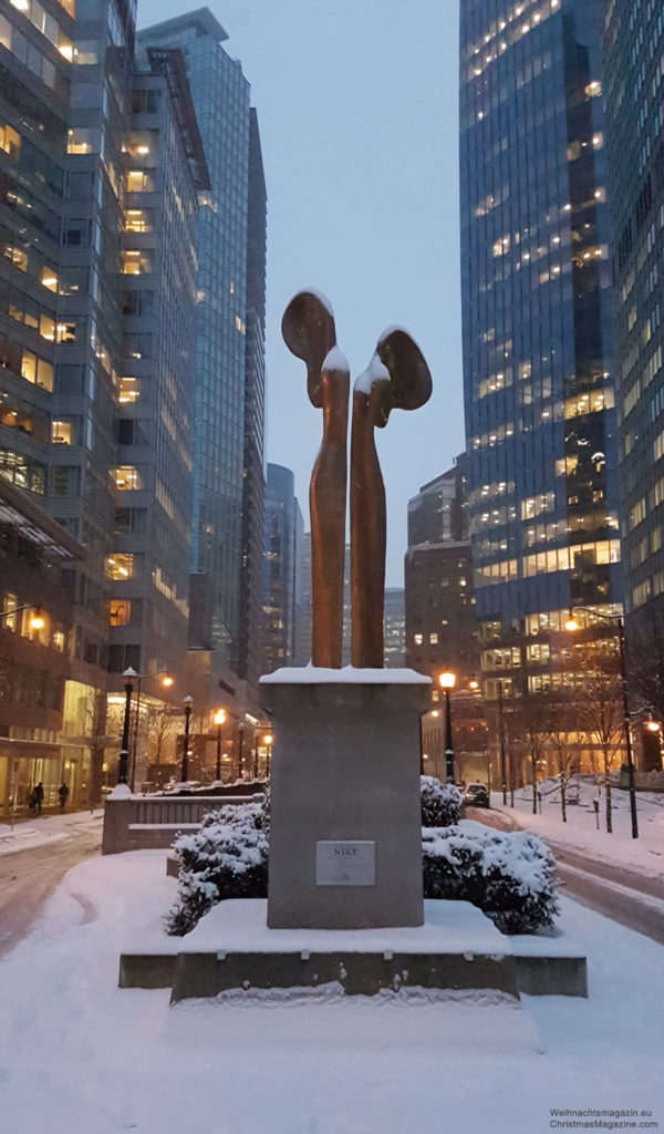 Vancouver, winter, snow, British Columbia, Canada, downtown, Nike, goddess of victory