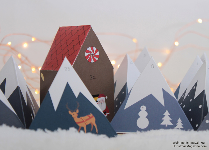 Advent calendar, paper, Christmas countdown, diy, do it yourself, children, mountain range