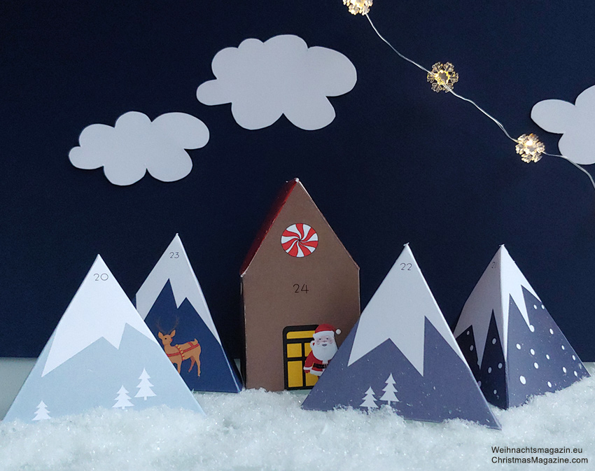 Advent calendar, paper, Christmas countdown, diy, do it yourself, children, mountain range