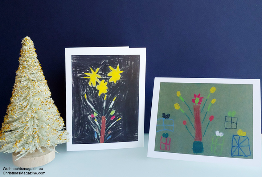 Christmas card, drawing, Christmas trees