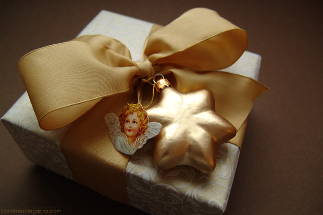 Christmas present with glass ornament decoration, star