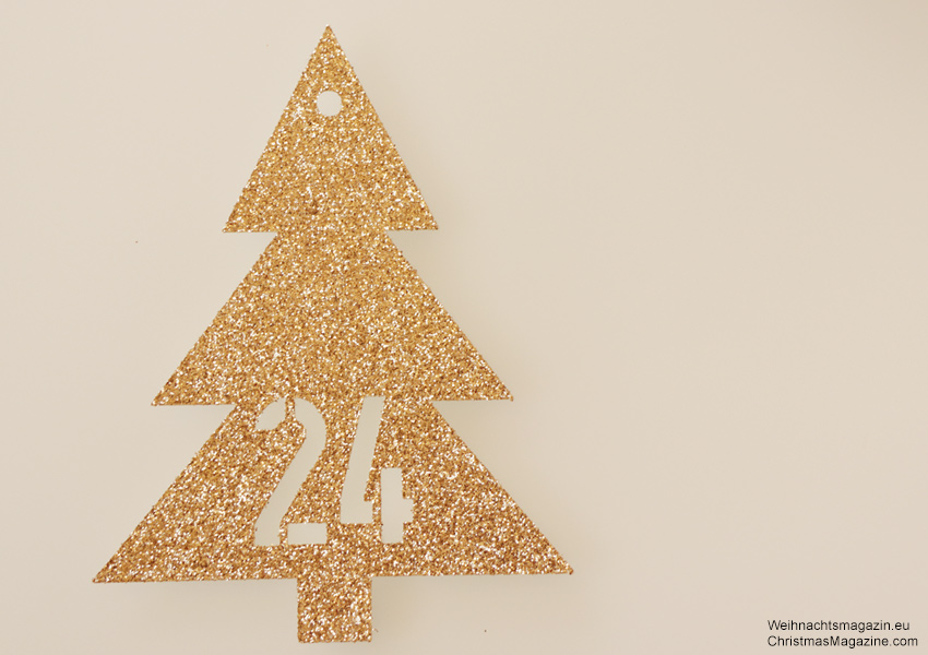 Advent Calendar tags, glitter, gold, 1-24, do it yourself