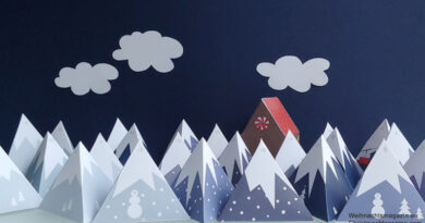 mountain range Advent calendar with Santa's ginger house