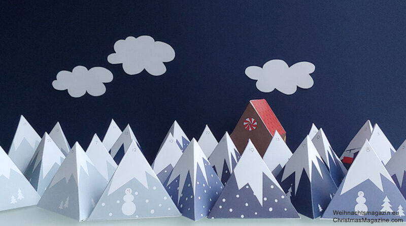 mountain range Advent calendar with Santa's ginger house