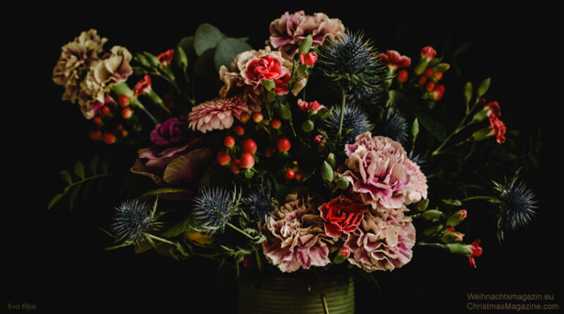 arrangement with a mix of dark flowers