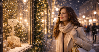woman window shopping on New Year's Eve