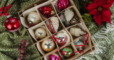 Christmas tree ornaments in box
